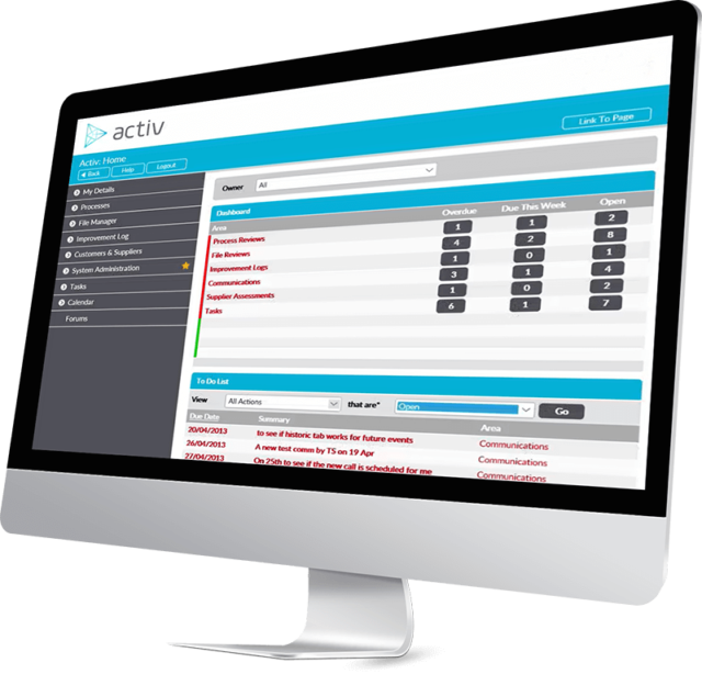 Activ ISO Management Software Display
