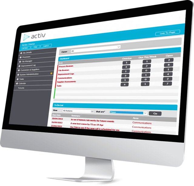 Activ ISO Management Software Display